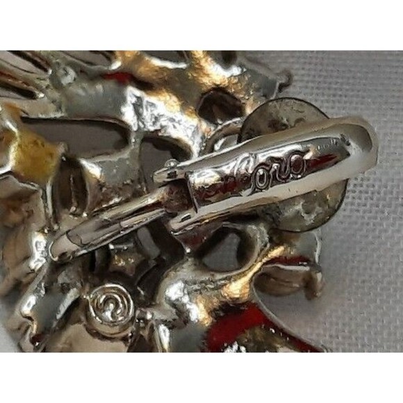 Coro Pegasus Vintage 1950s Diamante Clip Earrings Iridescent Blue Faux Pearls - Picture 5 of 8